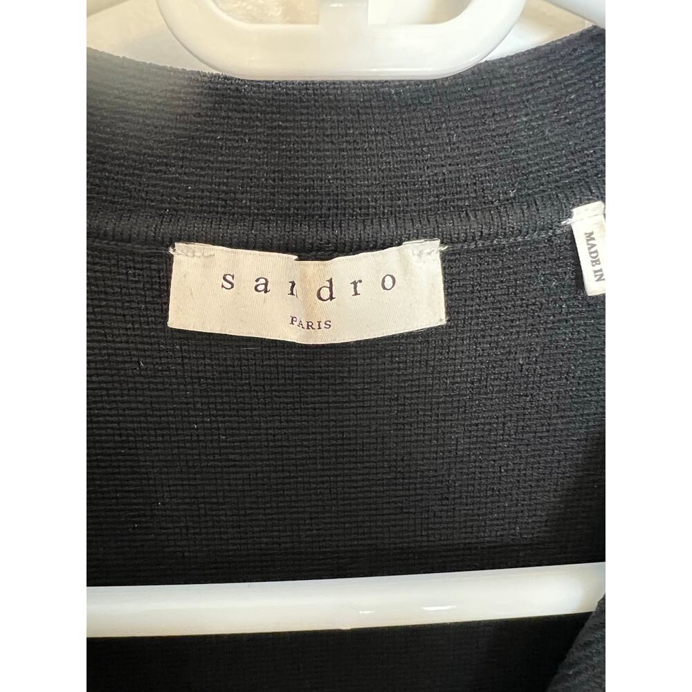 Sandro Paris Fabie Crop Short Sleeve Top Sweater Black White Ruffle Collar S - Picture 3 of 13